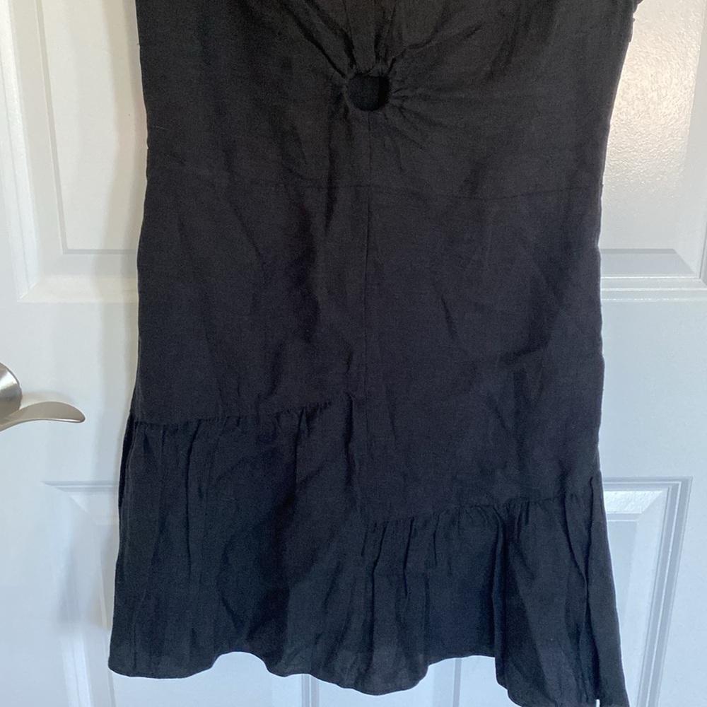 sandro Paris Ronald Gathered Linen Blend Mini Dress size FR38 (US 4/6) - Black - Picture 5 of 11